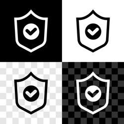 set shield with check mark icon isolated on black vector