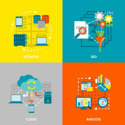 database analytics flat icons square vector image