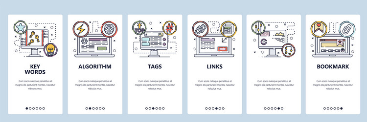 Mobile app onboarding screens seo links building vector