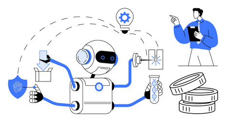 robot automating tasks with multitasking vector image