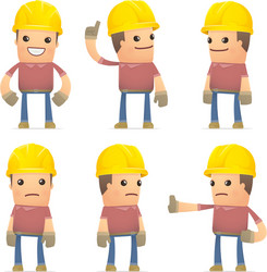 set of builder character in different poses vector