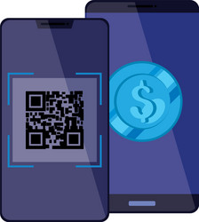 smartphones with scan code qr and coin vector image