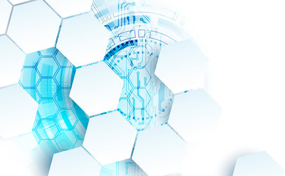 abstract circuit board and hexagons on gradient vector image