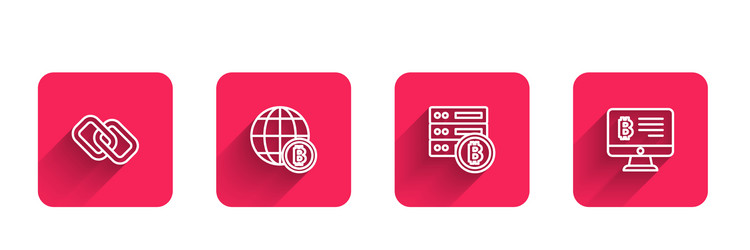 set line chain link globe bitcoin server vector image