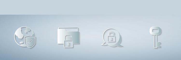 Set shield with world globe folder and lock vector