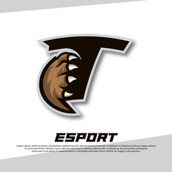 Claw esport logo letter t tiger bear vector