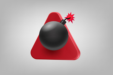 red triangle with flaming bomb 3d application icon vector image