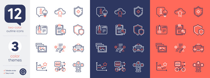 set of lamp correct answer and cloud upload line vector image