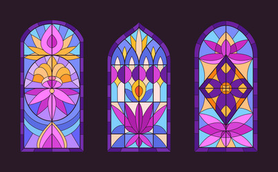 Arch stained glass windows church mosaic vector