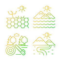 Diverse landforms gradient linear icons set vector