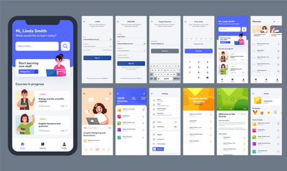 Online learning mobile app ui kit with different vector