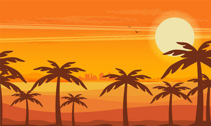 Sunset in desert colorful flat Royalty Free Vector Image