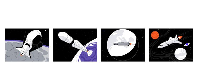 rocket launch in the space set spaceship vector image