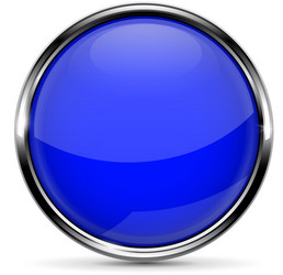 Blue round glass button with chrome frame vector