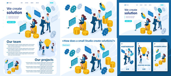 isometric teamwork to create a solution vector image
