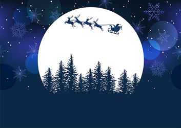 Santa & Reindeer Under Full Moon Vector Image