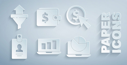 set laptop with graph chart cursor and coin vector image
