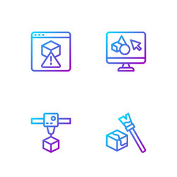 set line isometric cube 3d printer and software vector image
