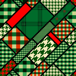 patchwork pattern with green plaid patches vector image
