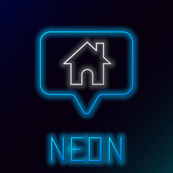 glowing neon line map pointer with house icon vector image