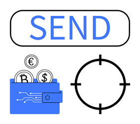 digital wallet with currency symbols send button vector image
