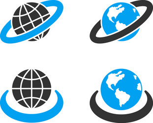 Earth orbit flat bicolor icons vector