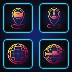 Set line airline ticket earth globe map pointer vector