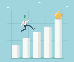 man runs along columns of graph to star vector image