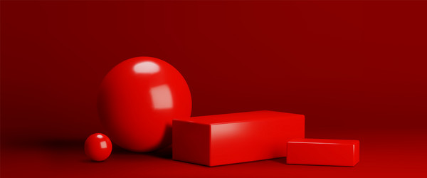 glossy ball and rectangular block on red vector image