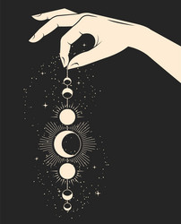 hand holds pendant with lunar phases crescent vector