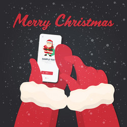 Santa hands using smartphone online mobile app vector