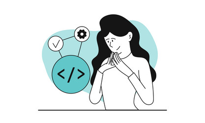 woman developer and development source code vector