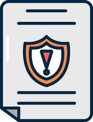 Document with alert shield icon line color style vector