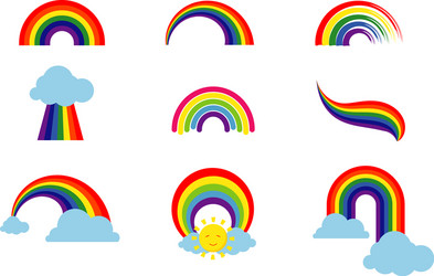Set of sun cloud rainbow icon isolated Royalty Free Vector