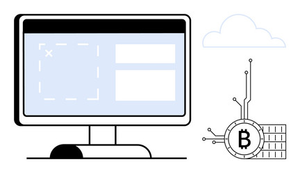 computer monitor displaying software with bitcoin vector image
