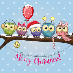 Cute owls with balloon and bonnets Royalty Free Vector Image