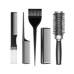 set of grooming hair brush comb professional tools vector