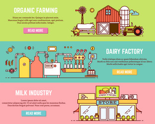 Set of milk process horizontal banners vector