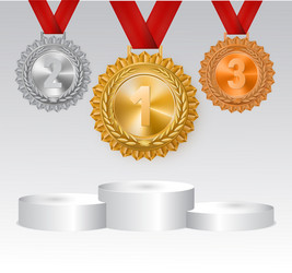 Winner background with golden silver and bronze vector