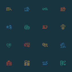 Engine icons line style set with sort keywords vector