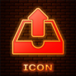 glowing neon upload inbox icon isolated on brick vector image