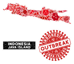 infected mosaic java island map with textured vector