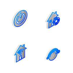 Set isometric line smart home power button vector