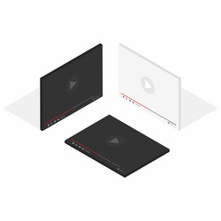 isometric set of video player interface for web vector image