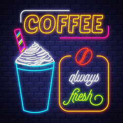 coffee- neon sign on brick Vector Image