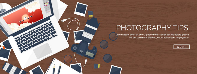 photographer equipment on a table photography vector