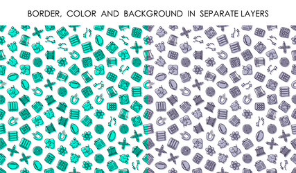 set seamless patterns with linear icons vector image