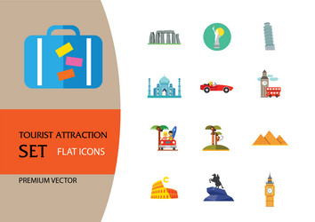 Tourist attraction icons set Royalty Free Vector Image