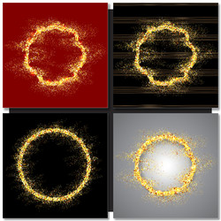 set of abstract round golden frame with sparkles vector