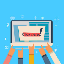 computer with the button click here vector image